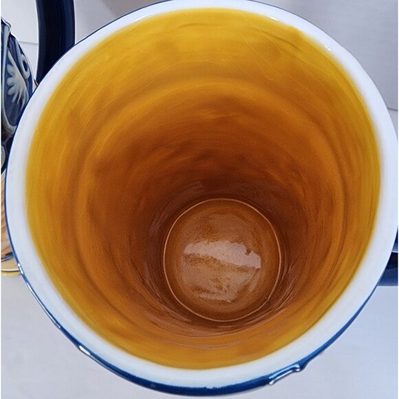 BELLA CASA by Ganz Mugs Cups Handpainted Tall Coffee Latte Blue Gold Vtg 2 Piece - Picture 7 of 9